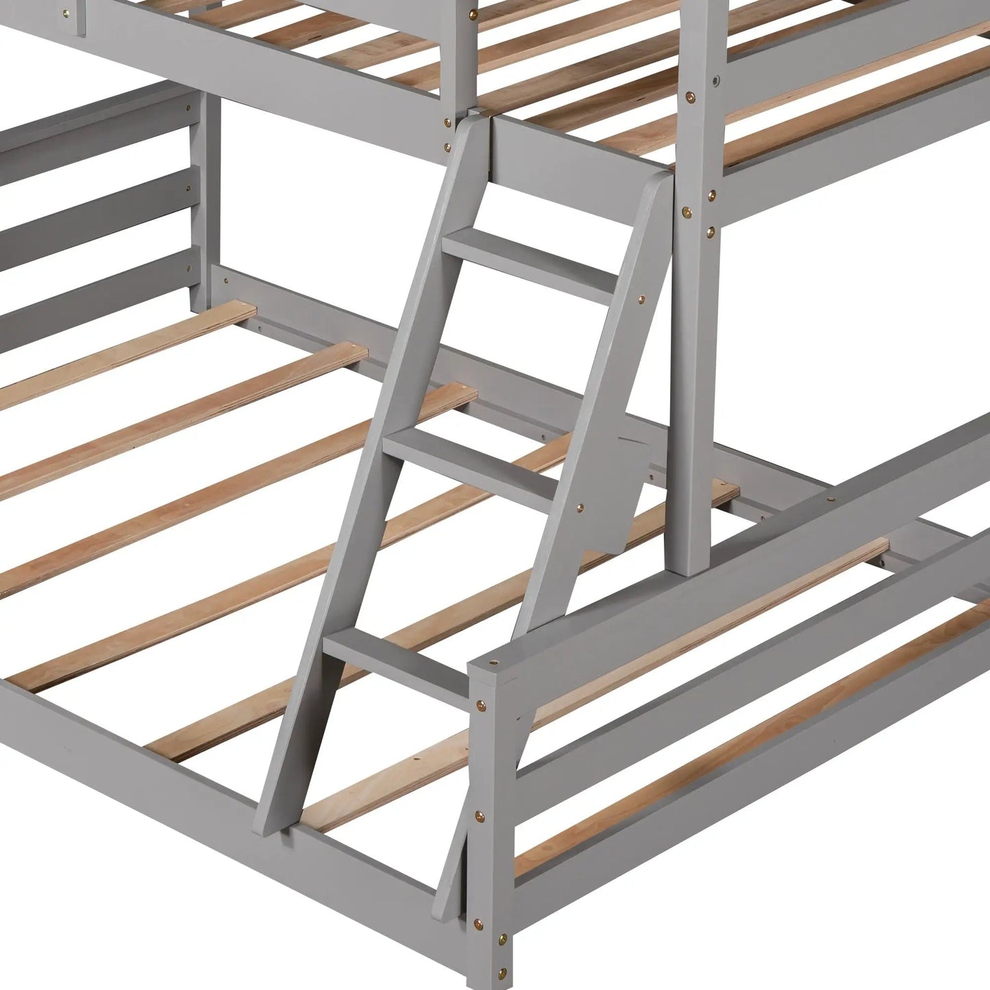 Gray twin over full bunk bed with built-in ladder and wood slat supports on Tampa Home & Garden Store