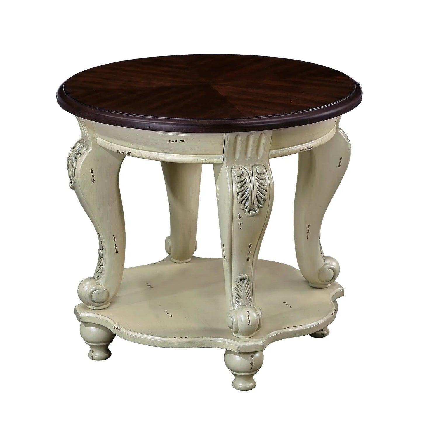 22 Inch Two Tone Round Sofa Side Table with Shelf