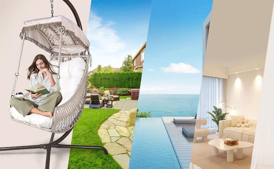 VIP Digital Presence Swing Egg Chair with Stand in cream wicker for patio on Tampa Home & Garden Store