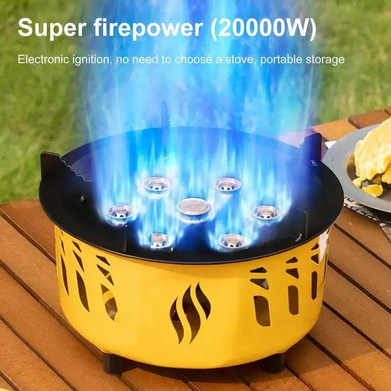 Quemador de gas de camping 7 núcleos de gran potencia de fuego Estufa de cassette portátil Bolsa de transporte Suministros para acampar al aire libre Senderismo Pesca