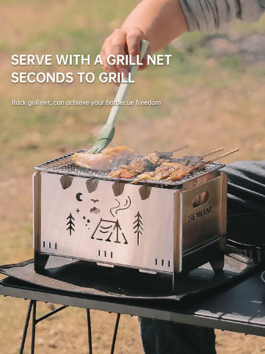 Estufa de barbacoa plegable para exteriores, estufa de tarjeta de acero inoxidable, estufa de hoguera, estufa de calefacción portátil para camping, estufa para quemar leña