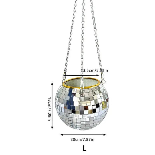 Disco Ball Planter Hanging Mirror Flower Pot silver mosaic ball VIP Digital Presence on Tampa Home & Garden Store