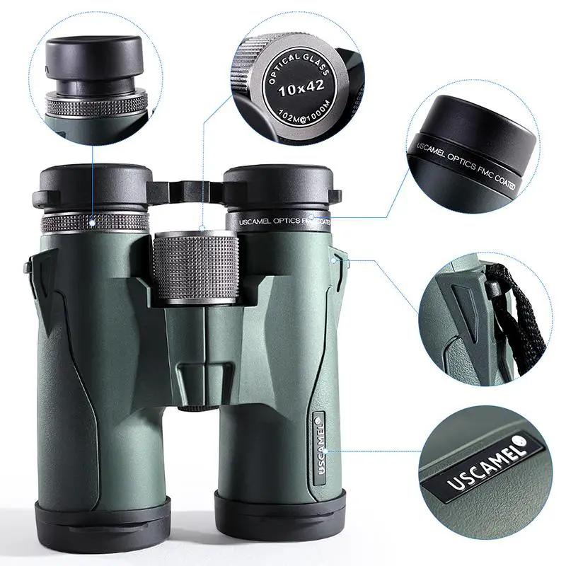 Uscamel Binoculars 10x42 with green body, focus wheel, FMC coated optics, USCAMEL branding on Tampa Home & Garden Store