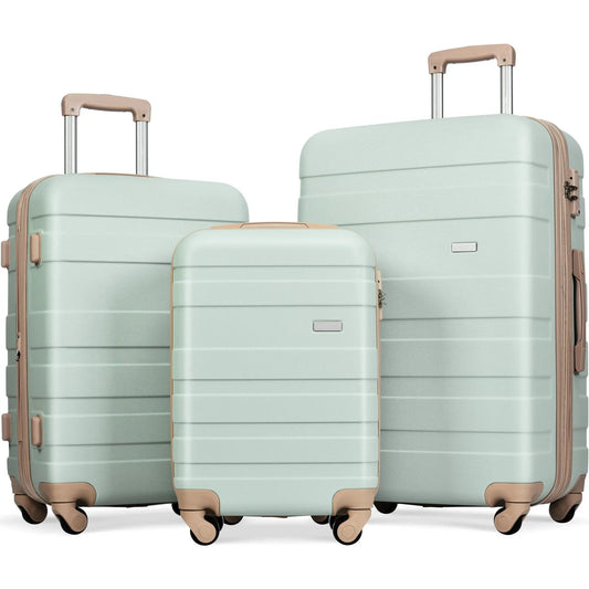 3-piece expandable ABS luggage set in grey green with tan trim and spinner wheels on Tampa Home & Garden Store
