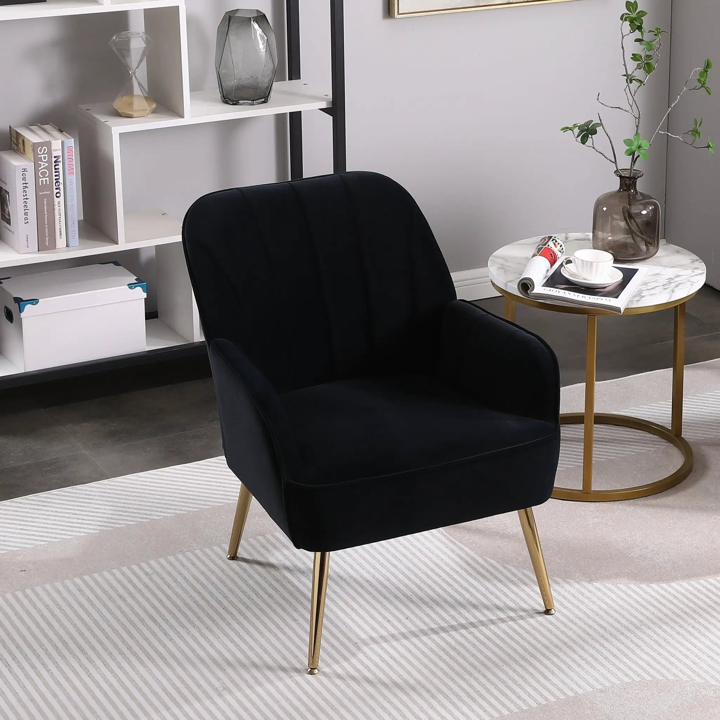 Modern Mid Century Velvet Sherpa Armchair Navy with gold legs VIP Digital Presence on Tampa Home & Garden Store