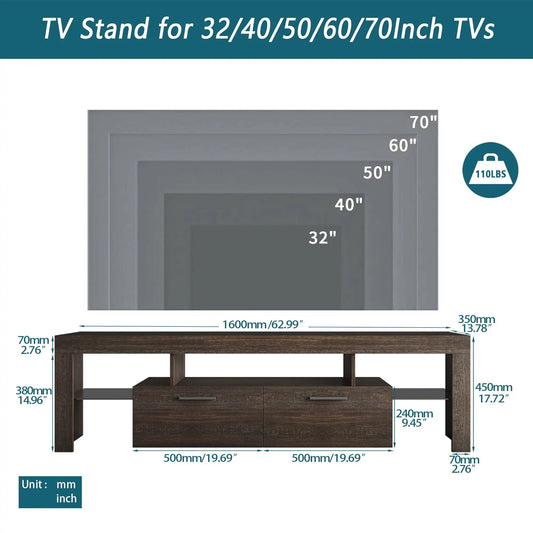 Mueble de TV marrón sencillo y moderno con montaje rápido en 20 minutos