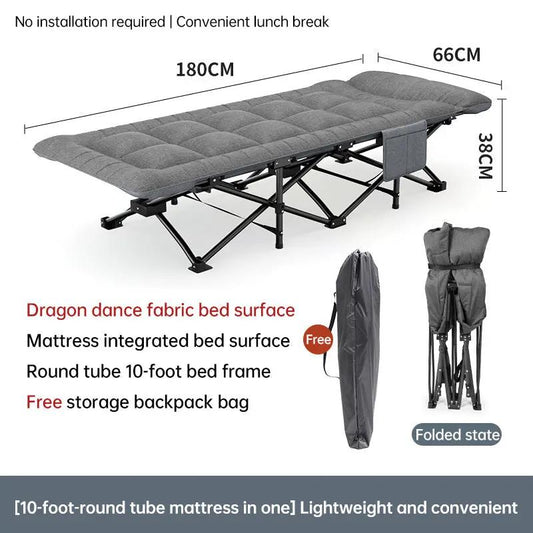 Lightweight foldable outdoor camping bed with grey fabric surface and black frame carry bag on Tampa Home & Garden Store