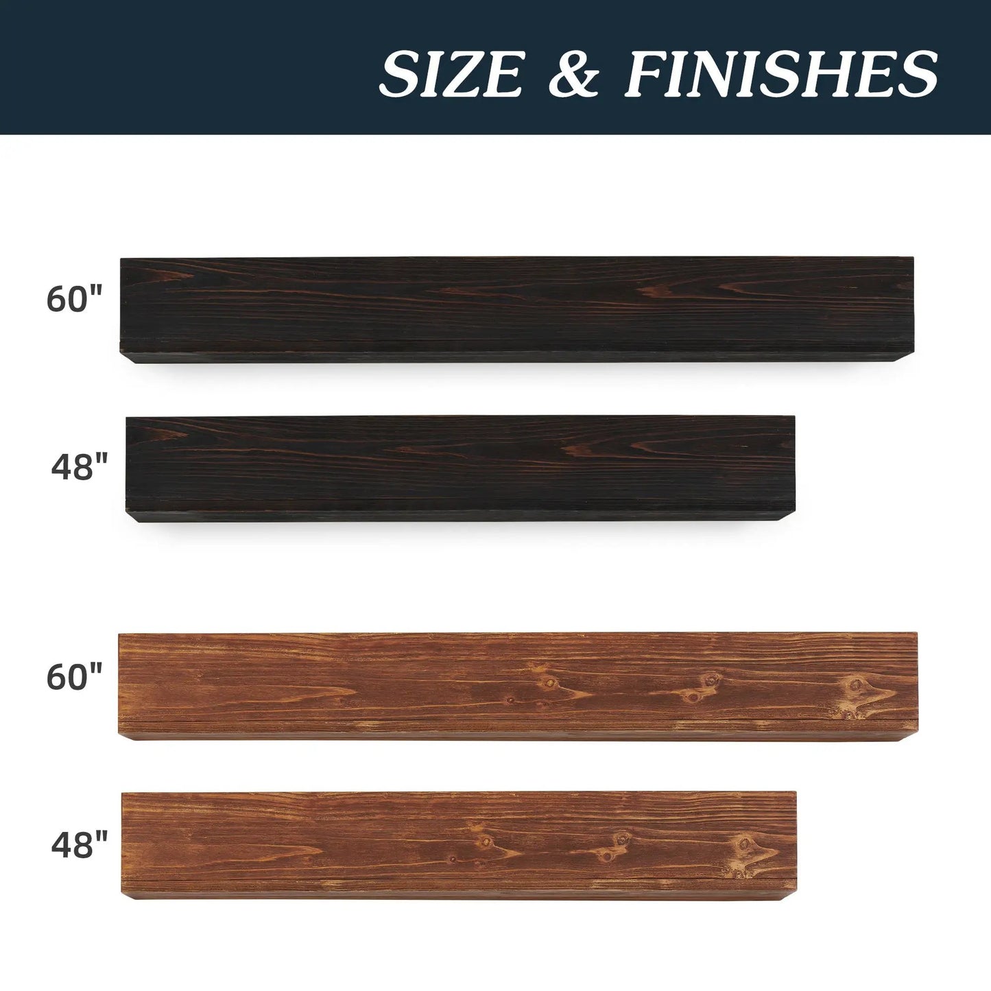 Repisa de chimenea rústica de madera de 48", estante flotante de pared para decoración del hogar