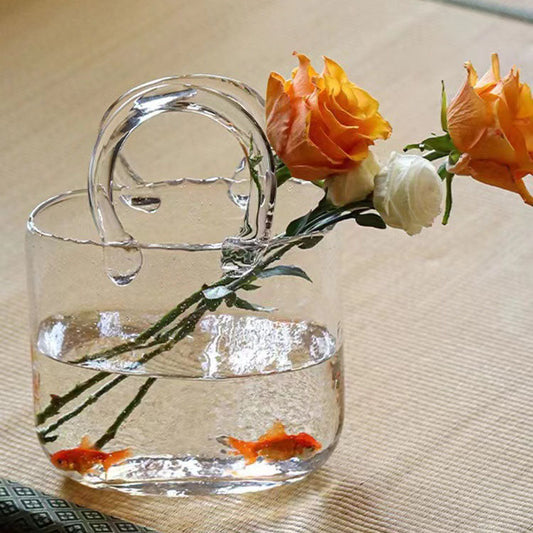 Nordic net red bag, glass vase, portable blue primary color decoration, creative light luxury living room water culture flower arrangement decoration - Tampa Home & Garden Store