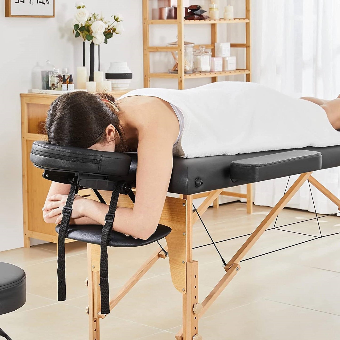 Mesa de masaje plegable portátil ajustable negra