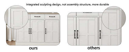 Farmhouse Buffet Cabinet Storage Sideboard with 3 Drawers and 3 Doors for Dining Living Room Kitchen Cupboard-White