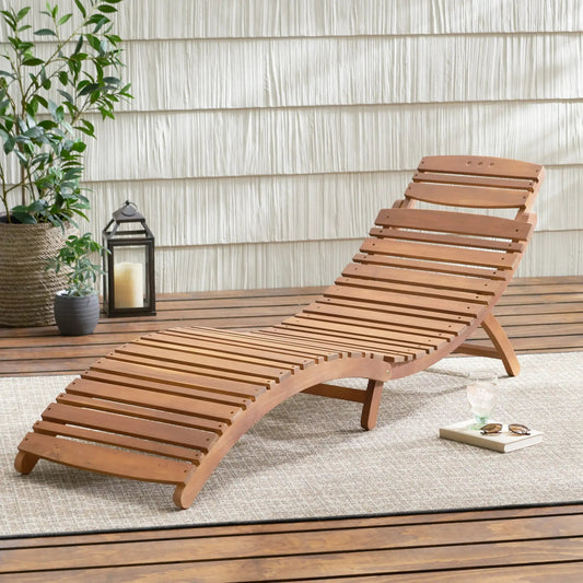 Lahaina Wood Foldable Chaise Lounge in natural wood finish, outdoor sunlounger for patio on Tampa Home & Garden Store