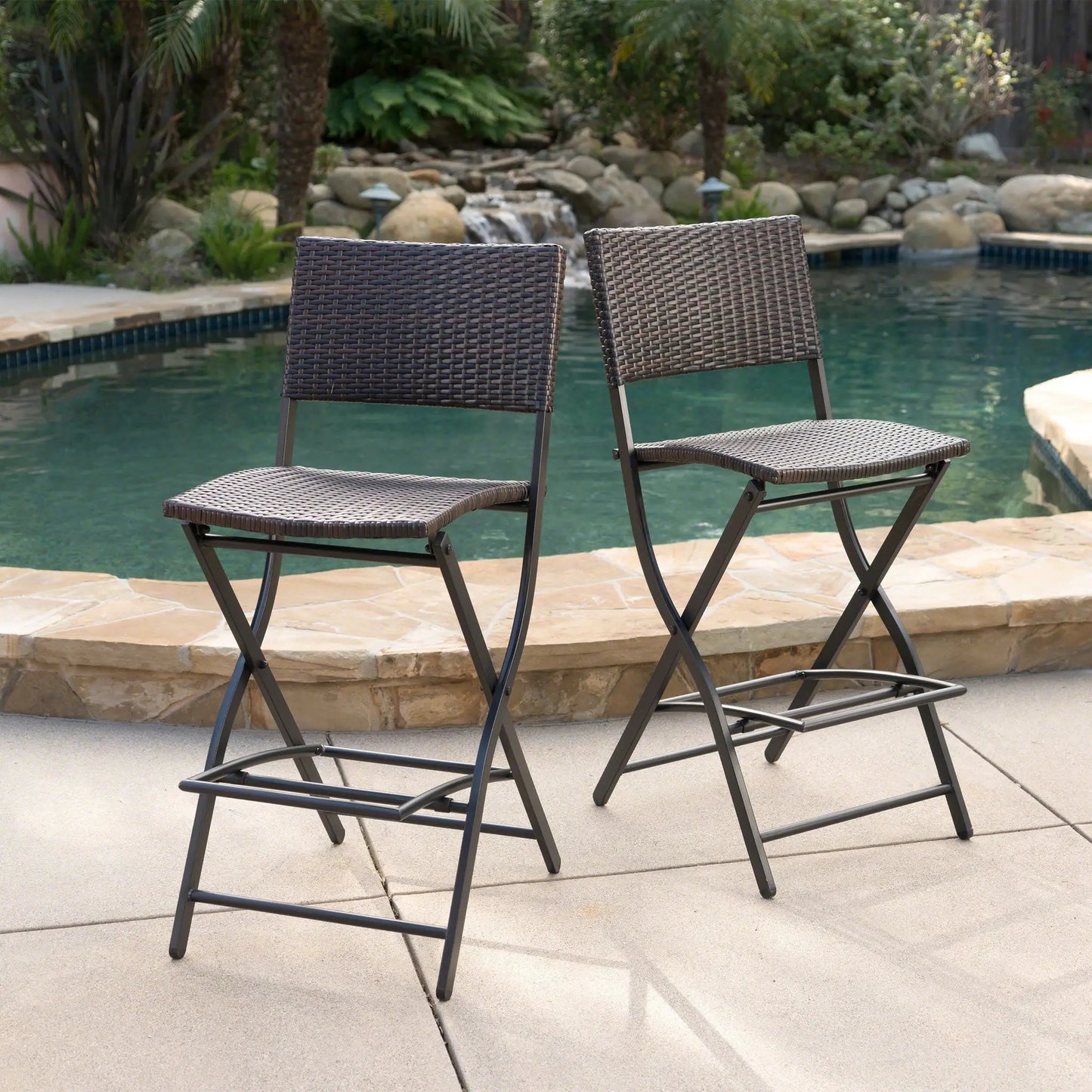 Outdoor Wicker Barstools Faux Rattan Patio Chairs