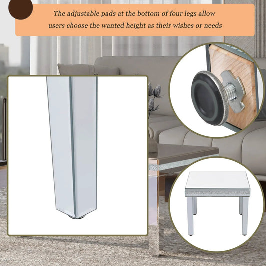 Modern glass mirrored coffee table with rectangular glass top and silver metal legs on Tampa Home & Garden Store