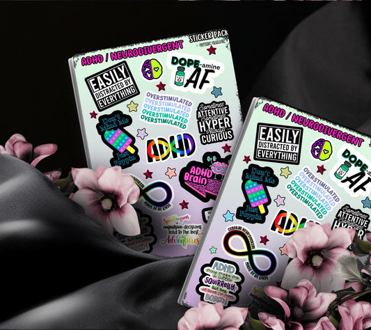 ADHD/Neurodivergent Funny & Sarcastic Sticker Sheet, Budget Friendly Gift for Friends, Collecting and Scrapbooking - Tampa Home & Garden Store
