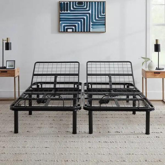 Split King Electric Adjustable Bed Bases in black metal with grid deck, 2-piece set on Tampa Home & Garden Store