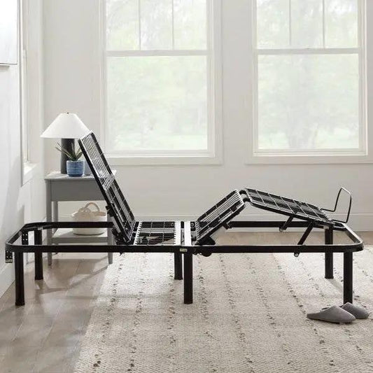 Twin XL electric adjustable bed base with remote in black metal frame on Tampa Home & Garden Store