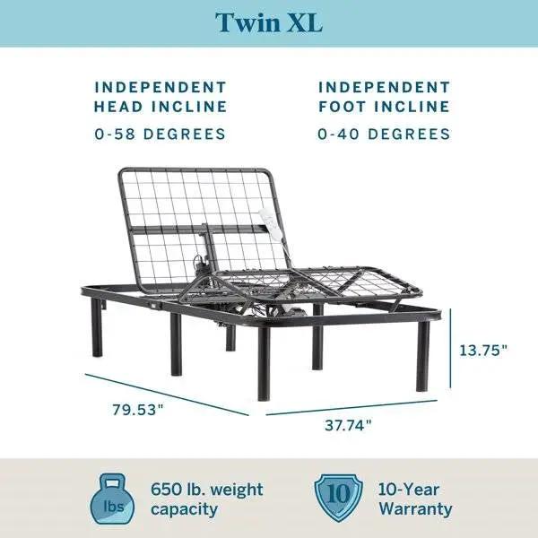 Twin XL electric adjustable bed base with remote in black metal frame head/foot incline on Tampa Home & Garden Store