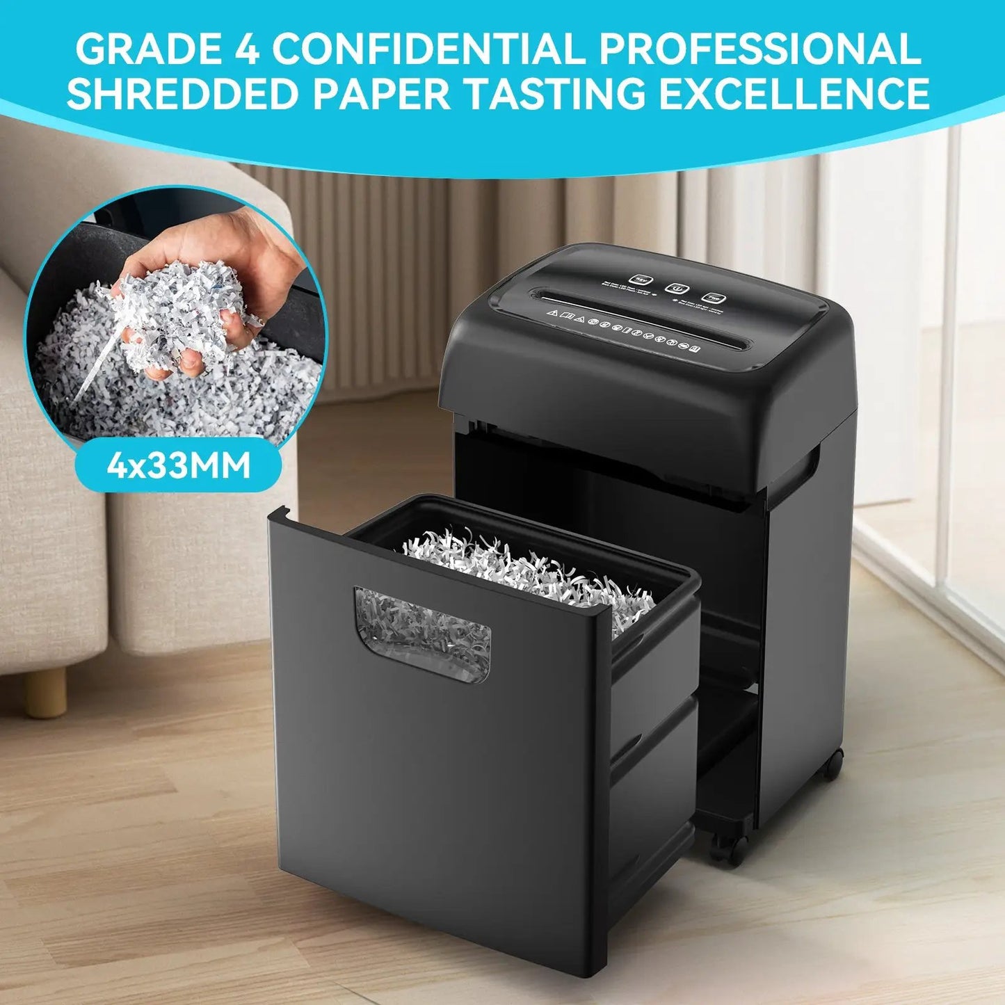 Paper shredder cross-cut black VIP Digital Presence office shredder with large bin and low-noise operation on Tampa Home & Garden Store