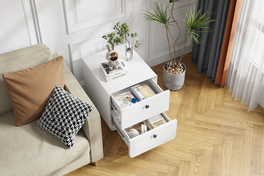 Modern Night Stand Storage Cabinet with 2 Drawers, white finish, VIP Digital Presence on Tampa Home & Garden Store