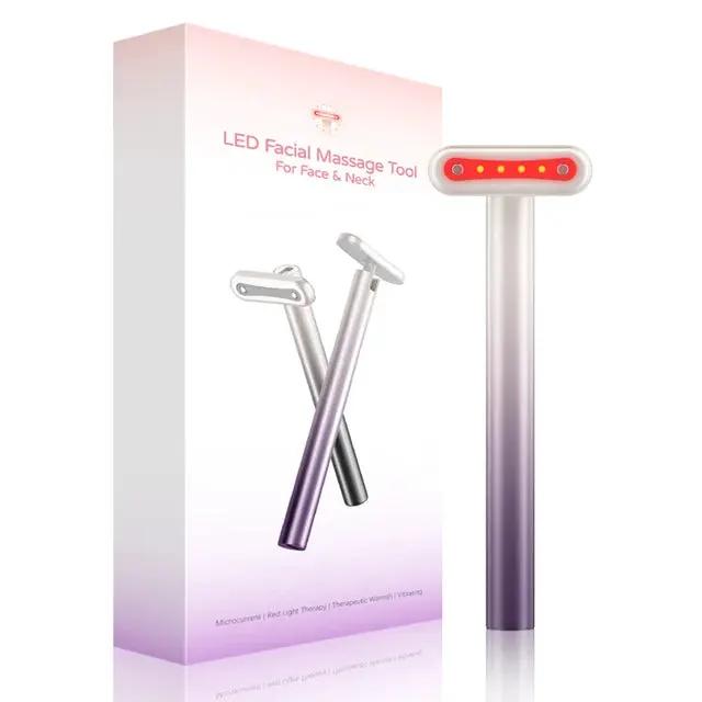 4 In 1 Facial Wand EMS Red Light with LED head, gradient purple wand, boxed skincare tool on Tampa Home & Garden Store