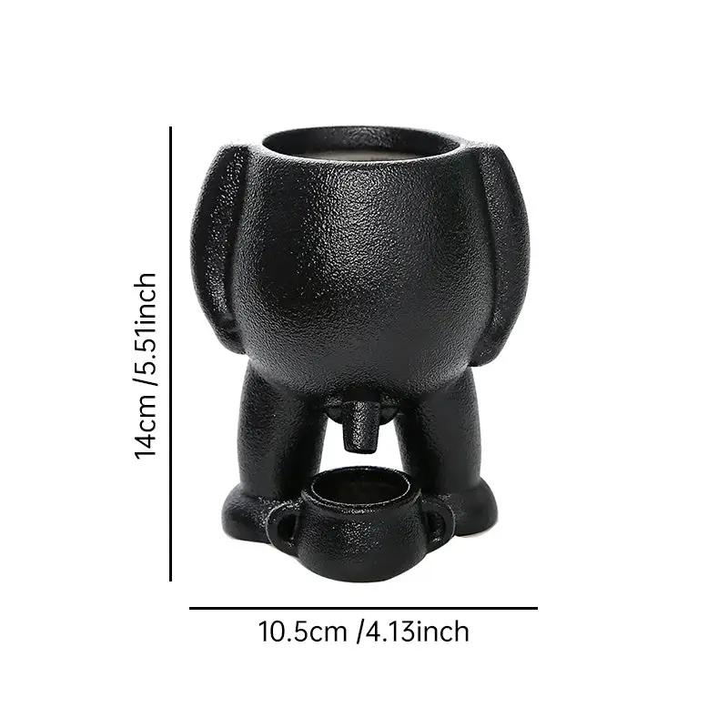 Funny Peeing Vase Planter black ceramic figure with small under-cup by VIP Digital Presence on Tampa Home & Garden Store