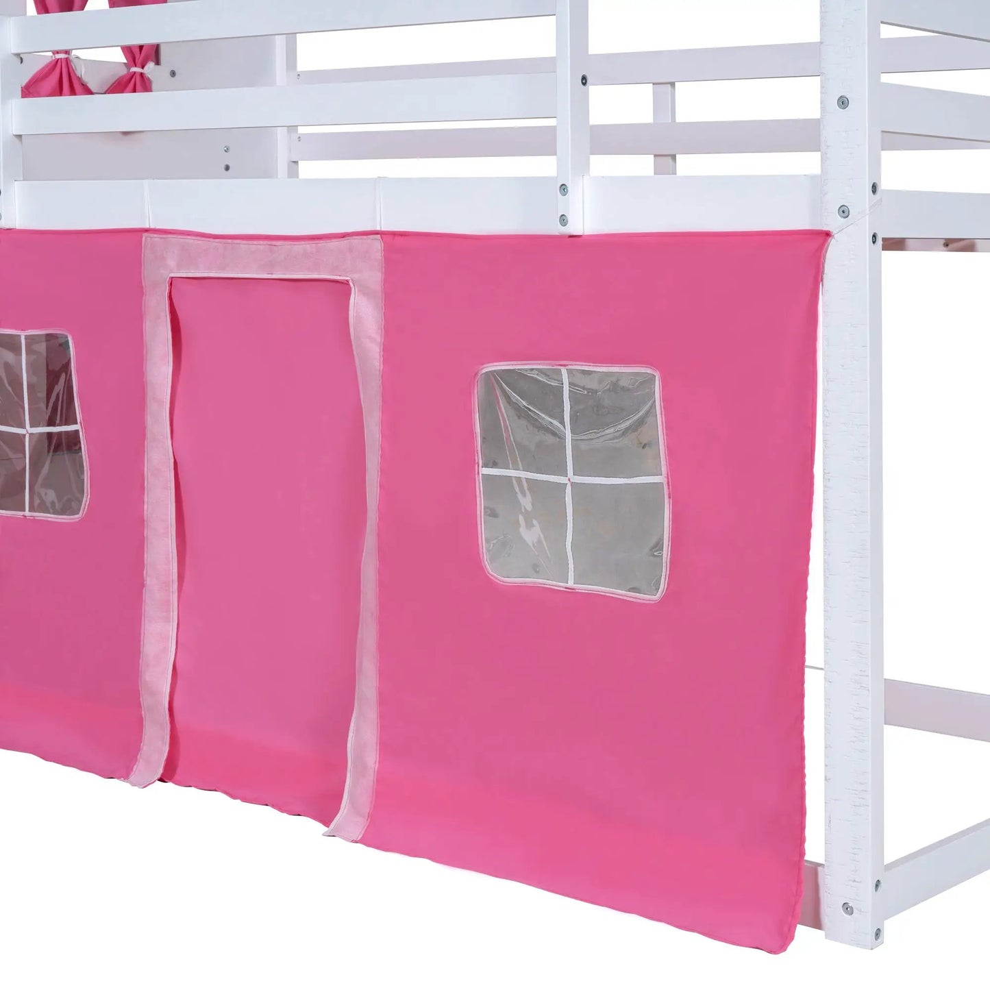 Twin Size Bunk Wood House Bed with Windows