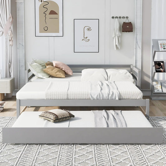 Gray twin daybed with trundle and light gray bedding in a modern bedroom on Tampa Home & Garden Store