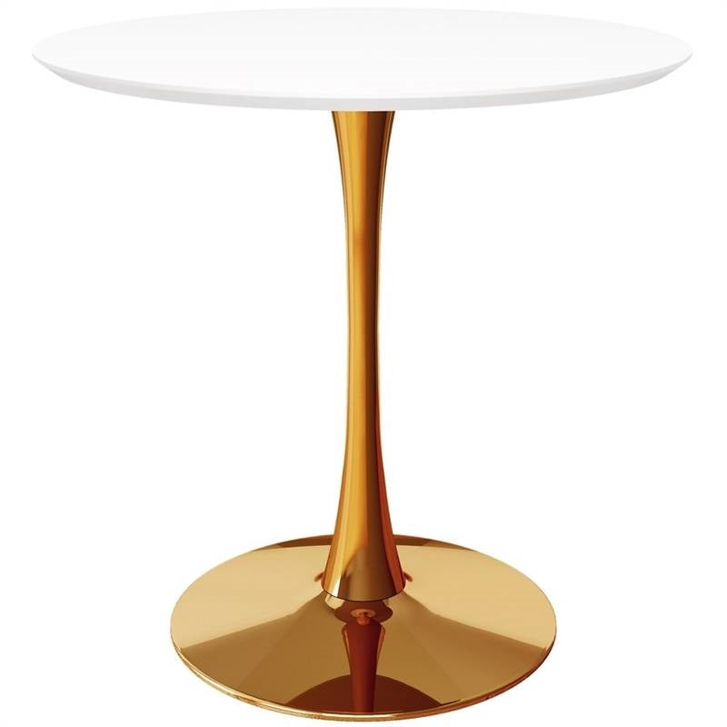 Mesa de comedor de pedestal redonda Modern Classic de 36 pulgadas con tapa blanca y base dorada