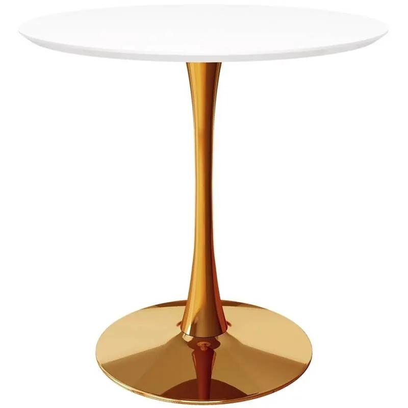 Modern Classic 36-inch Round Pedestal Dining Table with White Top and Gold Base - Tampa Home & Garden Store