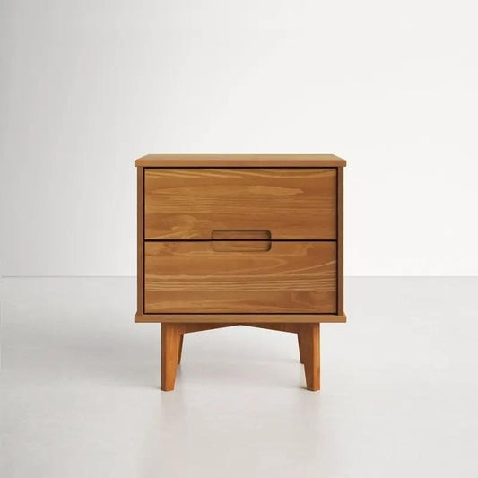 Farmhouse two-drawer solid wood nightstand brown with tapered legs HomePacific on Tampa Home & Garden Store