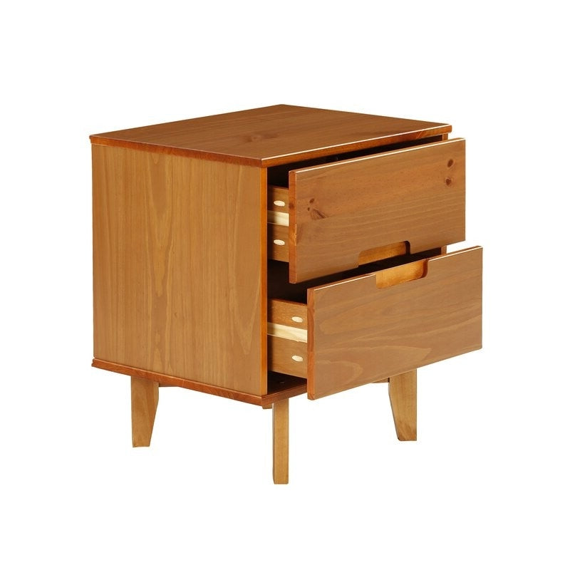 Mesa de Noche de Madera Maciza con 2 Cajones FarmHouse Marrón Medio
