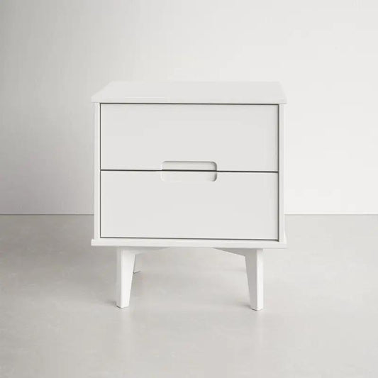 Farmhouse white two-drawer solid wood nightstand with tapered legs on Tampa Home & Garden Store