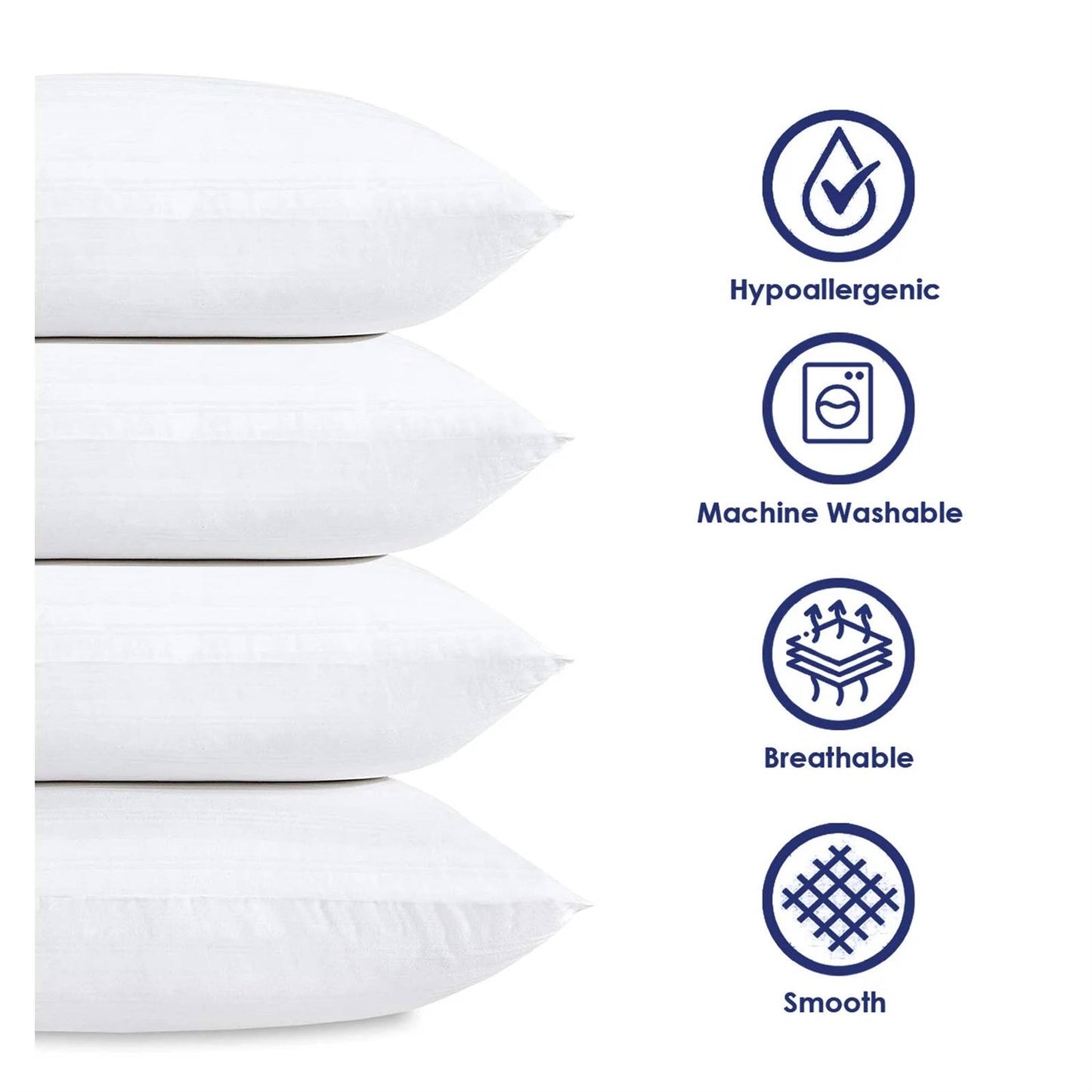 Juego de 4 almohadas de plumón sintético tamaño Queen - Lavables a máquina