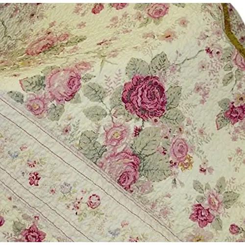 Red Pink Gold Ecru Floral Roses Quilt Throw Blanket in 100% Cotton - Tampa Home & Garden Store