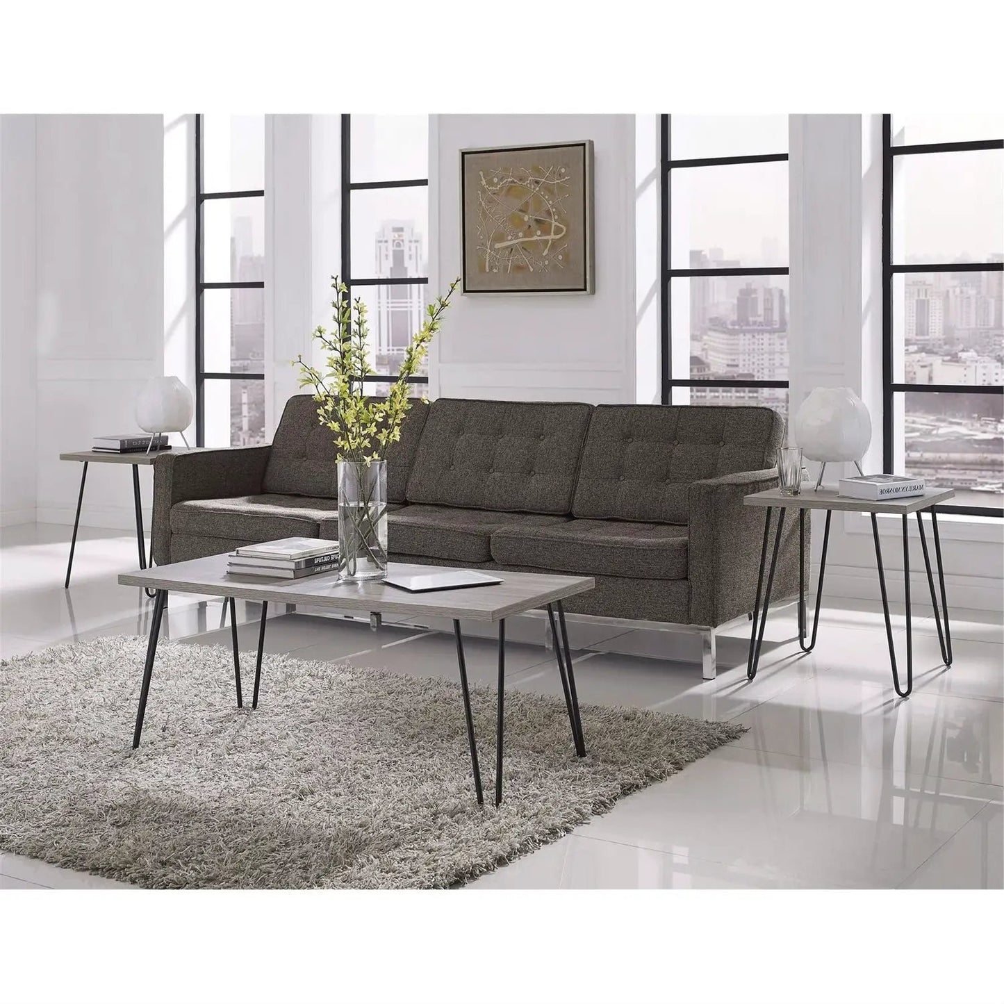 Modern Classic Vintage Style Coffee Table with Wood Top and Metal Legs - Tampa Home & Garden Store