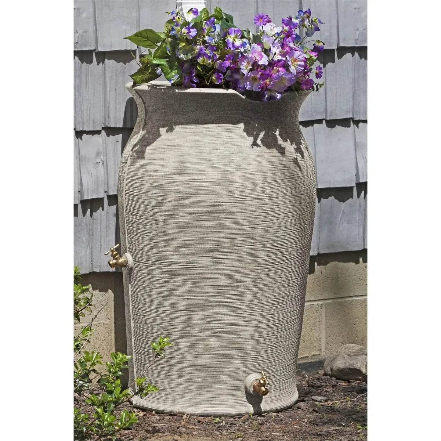 Grey SandStone 50-Gallon Urn Rain Barrel Planter Top with textured stone finish HomePacific on Tampa Home & Garden Store