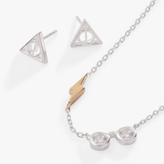 Sterling silver Deathly Hallows triangle set with 2 earrings and necklace by ALEX AND ANI on Tampa Home & Garden Store