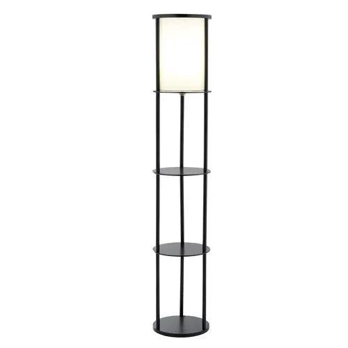 Modern Asian Style Round Shelf Floor Lamp in Black with White Shade - Tampa Home & Garden Store