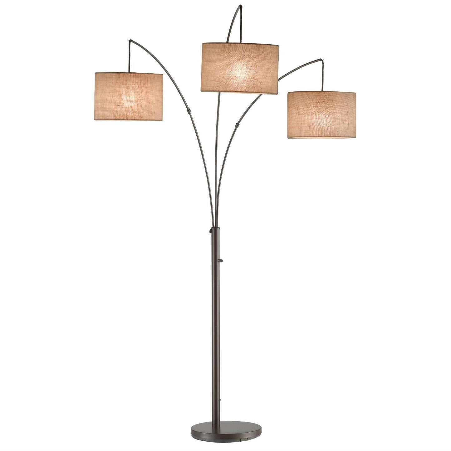 Lámpara de pie moderna de 3 luces con arco, en bronce antiguo con pantallas estilo tambor