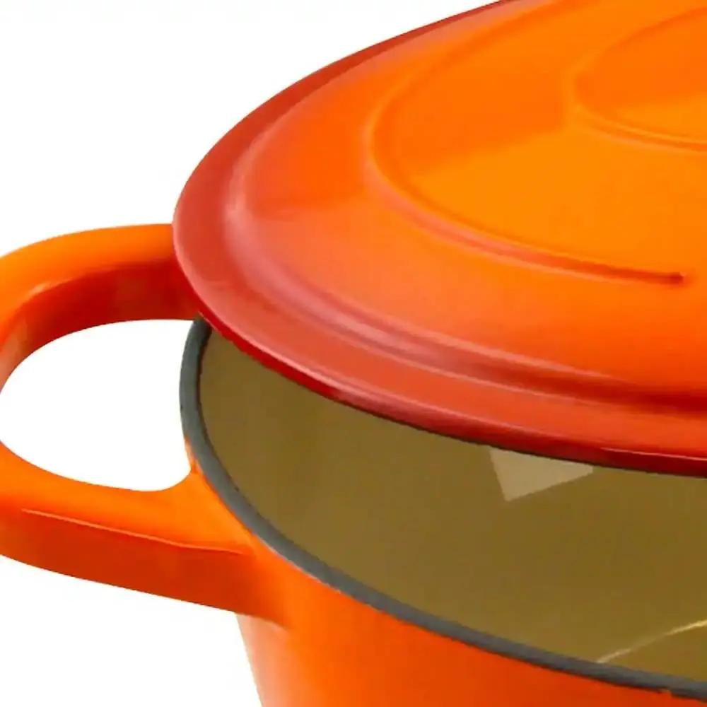 7-Quart enameled orange sunburst Dutch oven with lid and side handle on Tampa Home & Garden Store
