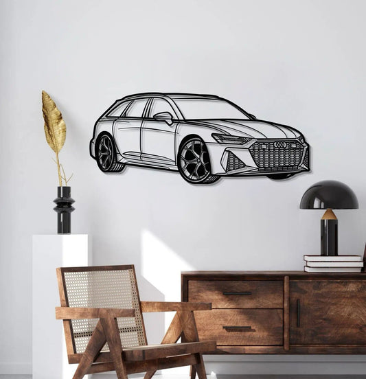 RS6 Perspective metal car wall art decor in black line art by Modello Turbo, automotive artwork on Tampa Home & Garden Store