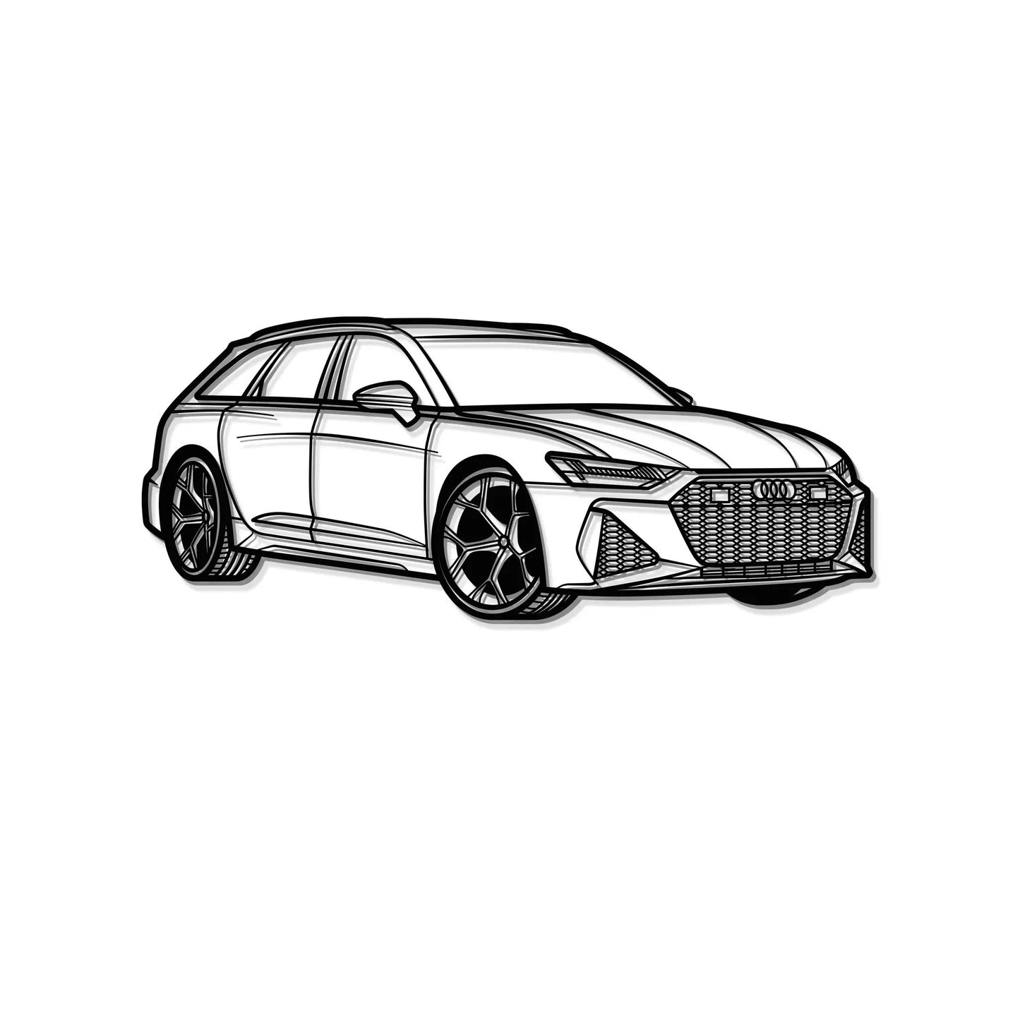 RS6 Perspective Metal Car Wall Art Decor by Modello Turbo, black line art of a sedan front on Tampa Home & Garden Store
