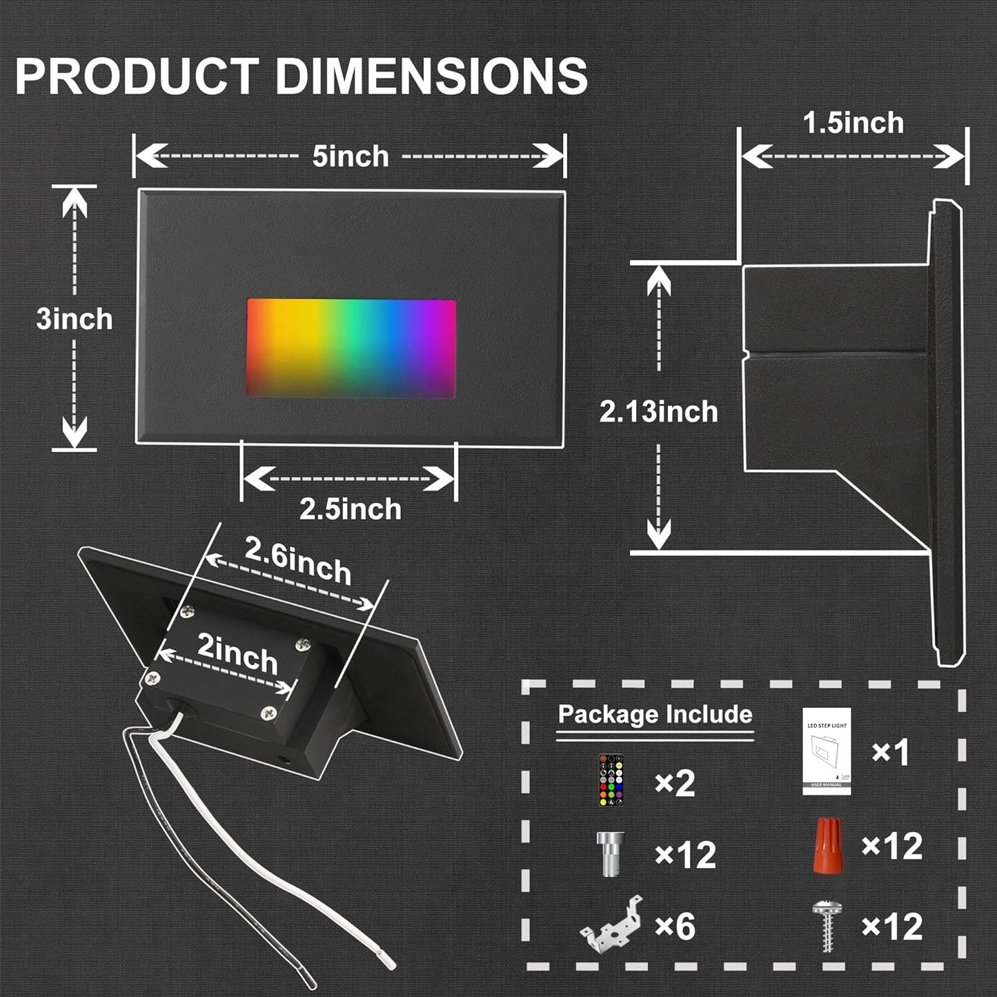 STRA06 6-Pack 4W 12V RGB LED 2700K-6000K. 5-Inches Low Voltage LED Outdoor Deck Lights Package, Step Horizontal Patio Landscape Lights with Remote Control - Tampa soil911.com