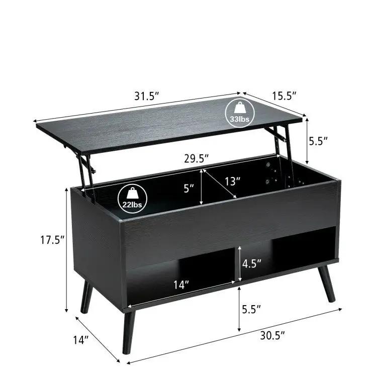 Mid-Century Lift-Top Coffee Table Laptop Desk by HomePacific with lift-top, black storage on Tampa Home & Garden Store