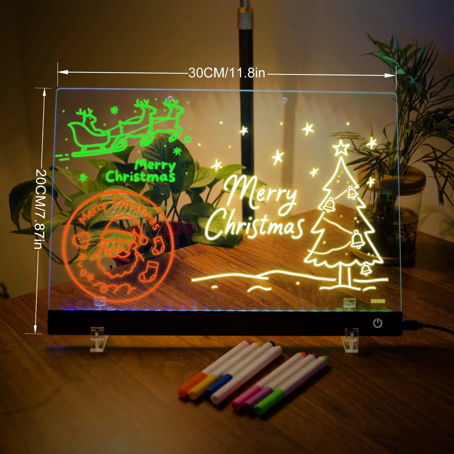 Led Message Board Night Light 7-Color Acrylic with Christmas drawings on clear acrylic panel on Tampa Home & Garden Store