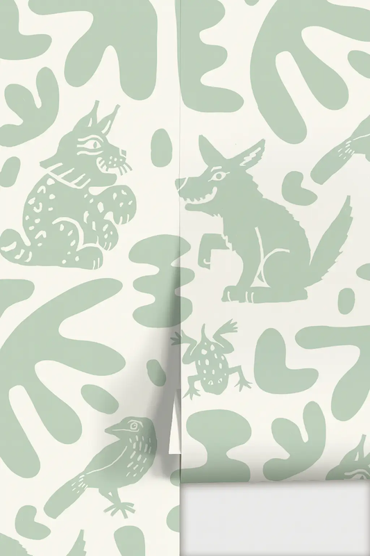 Abstract Animales Wallpaper Mint Peel & Stick mint animal silhouettes on cream background on Tampa Home & Garden Store