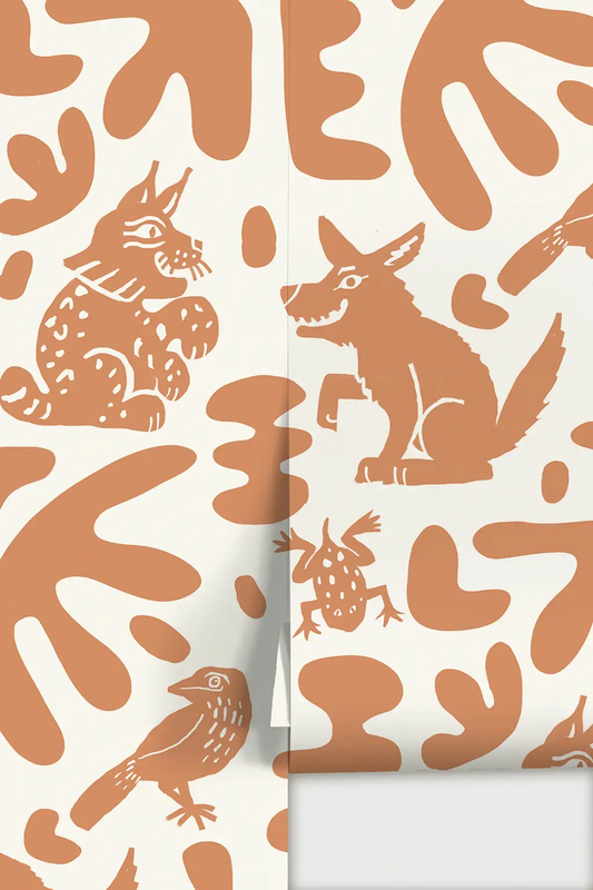 Abstract Animales Wallpaper Terra Cotta animal silhouettes on cream background on Tampa Home & Garden Store