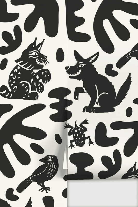 Abstract Animales Wallpaper, white & black - Tampa Home & Garden Store