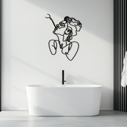 Abstract feminine line art metal wall decor by Enova Art black continuous-line portrait on Tampa Home & Garden Store